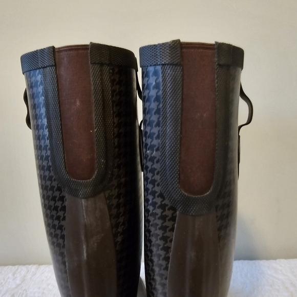 LL BEAN Wellie Tall, Black & Brown Houndstooth, Waterproof Rain Boots 9.5/10 - Picture 6 of 12